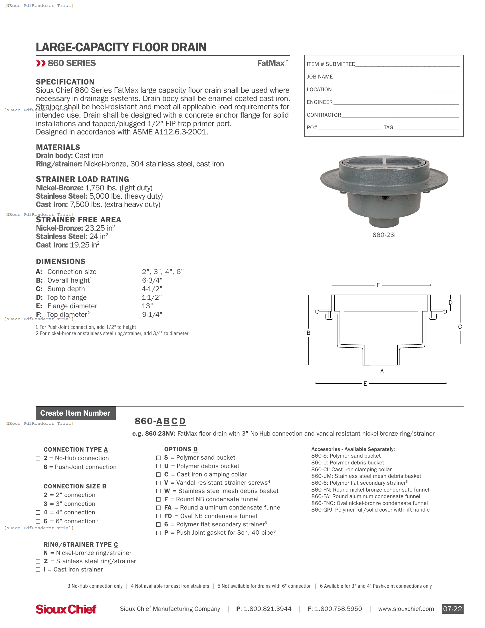 860 SERIES - FATMAX CAST IRON FLOOR DRAIN - SPEC SHEET.PDF Specification Document